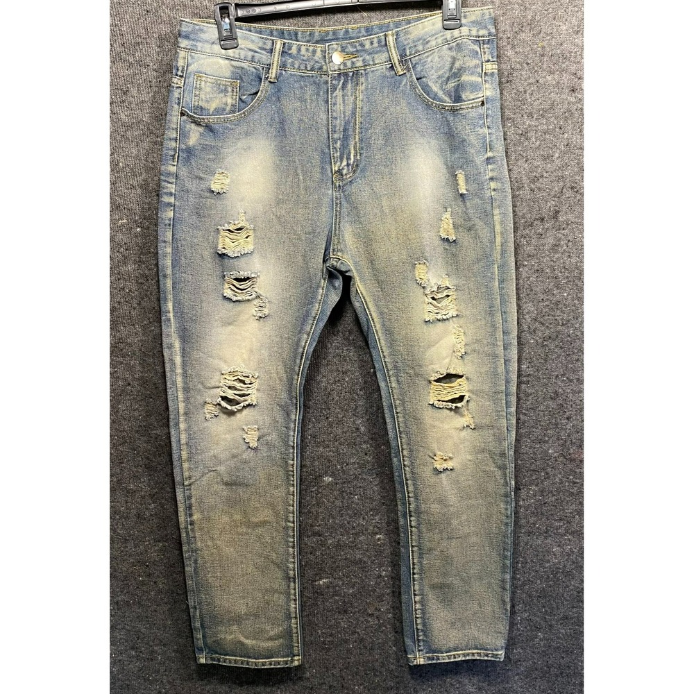 Mens Distressed Stained Ripped Jeans Streetwear 36x32 Skater UNBRANDED